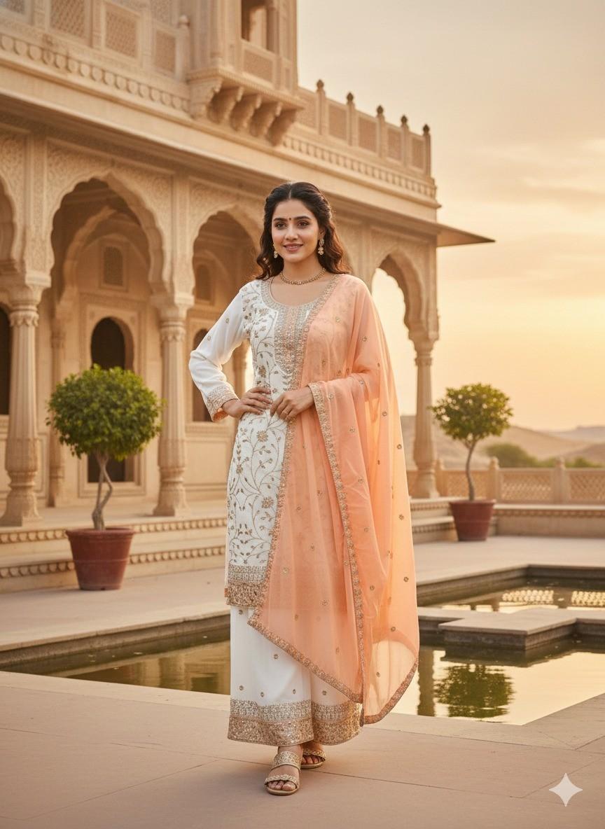 Heavy Faux Georgette Paksiatni Salwar Kameez Indian Party Wear Palazzo Suit M-38 персиковый