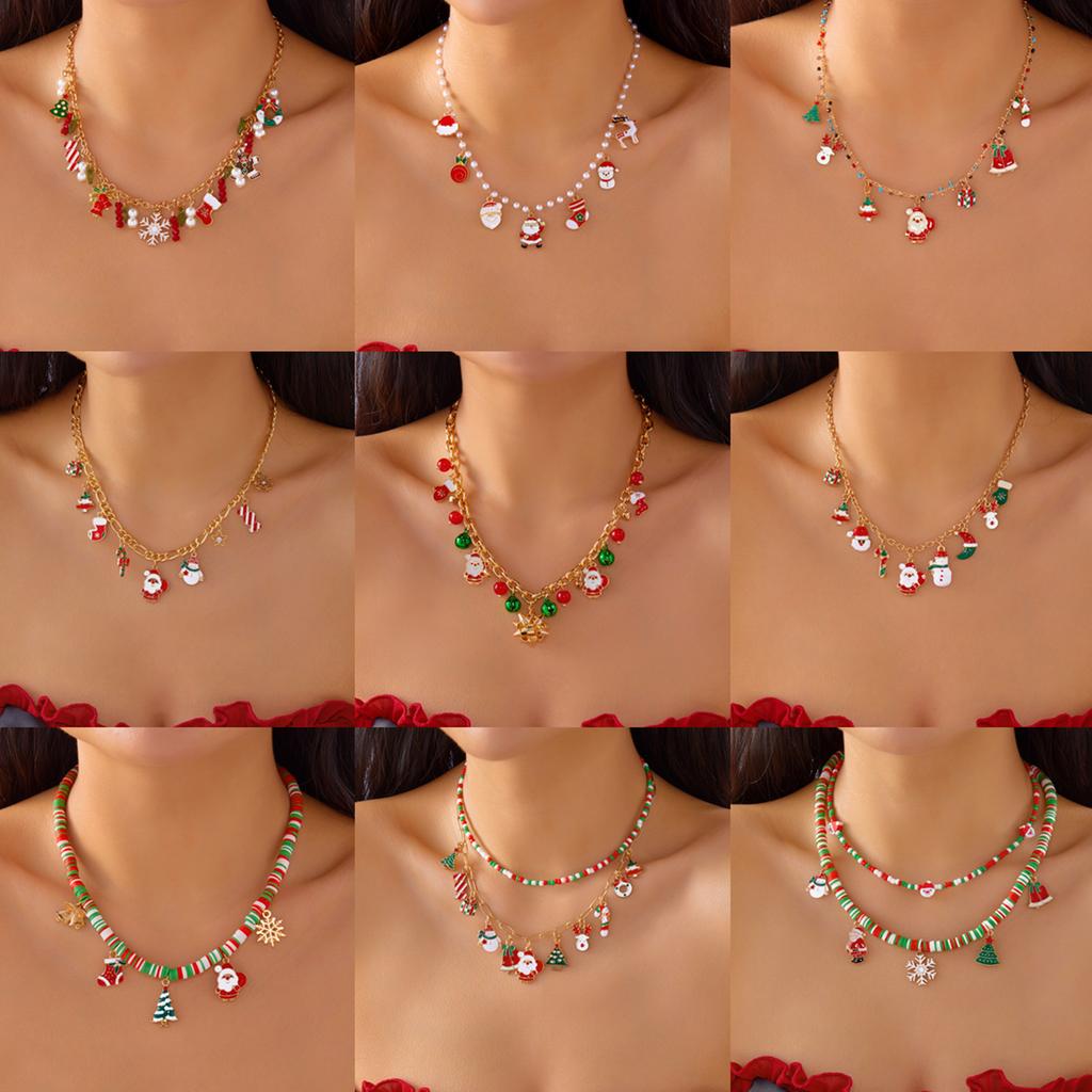 Verführerische Weihnachts-Halsketten-Sets für Damen Modische Legierung Reiskörner Entzückende Weihnachts-inspirierte Anhänger Party-Accessoires
