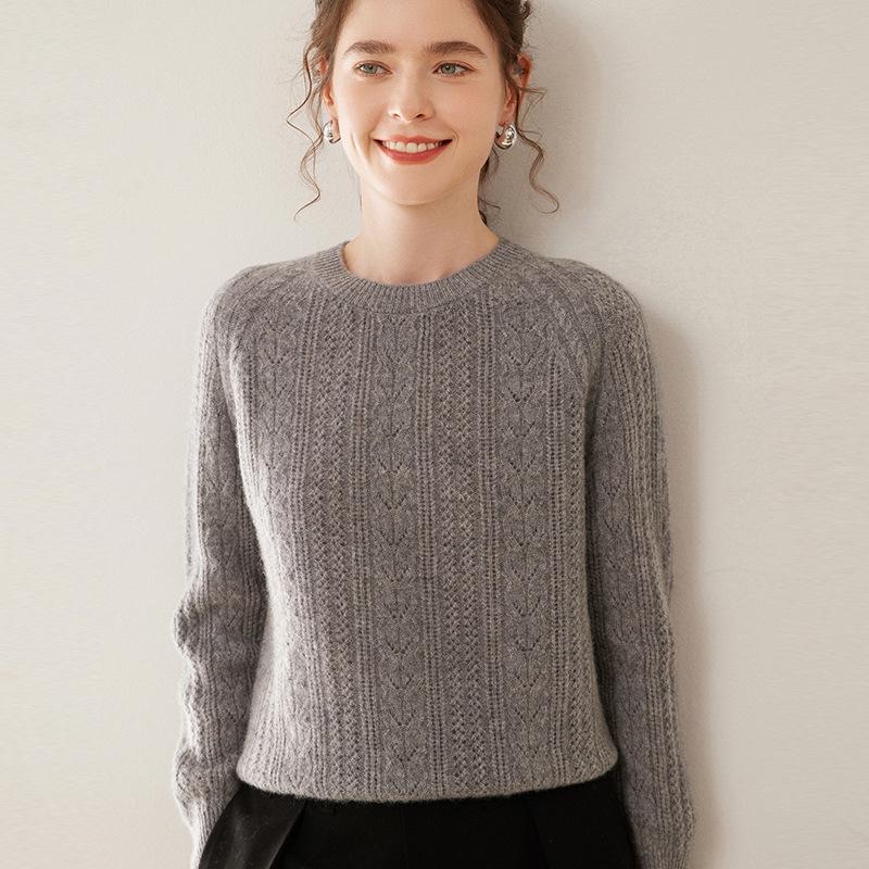 2024 Autumn/Winter Women's Loose Hollow-Out Cashmere Knit Pullover Sweater