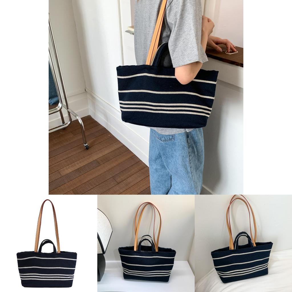 Canvas Bag For Women Large Capacity Summer Casual Style With Top Stitching For Daily Use