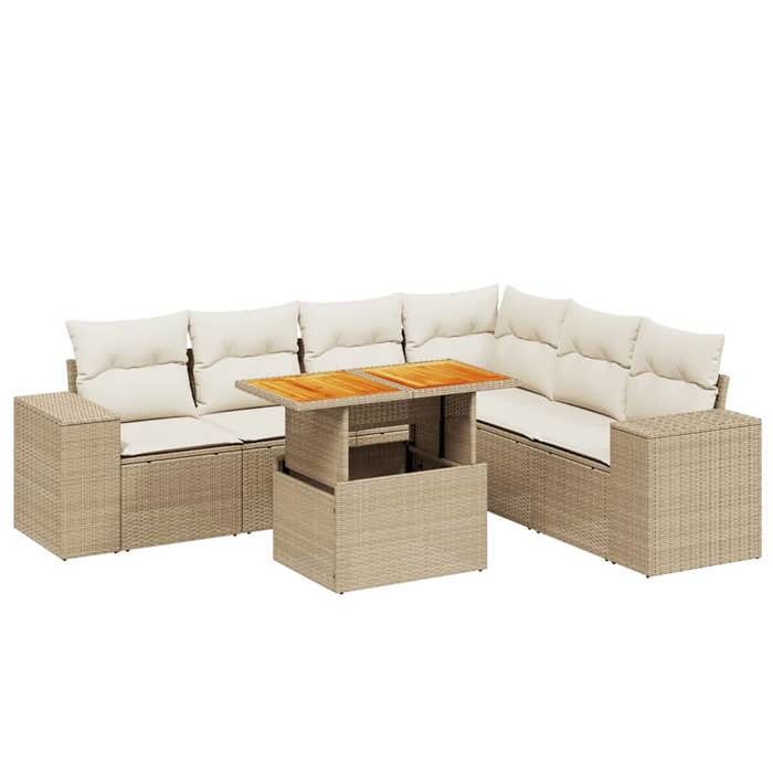VidaXL Garden Lounge Set with Cushions 7 Pcs, Patio Sofas, Patio Furniture Set, Outdoor Furniture, Beige 3272654