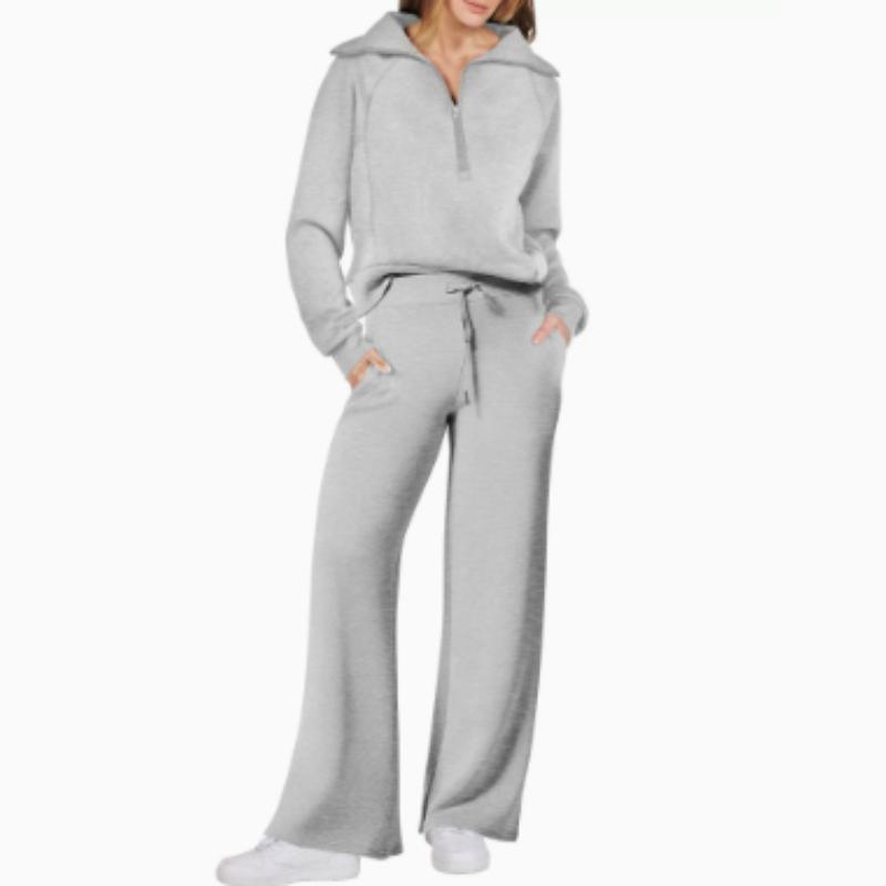 Lässiges Swear Set für Damen für Frühling/Herbst, Reißverschluss Langarm-Sweatshirt und Weitbeinige Hose 2-teiliges Set