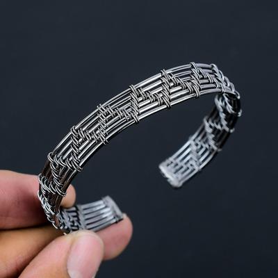 Black Rhodium Copper Wire Wrapped Designer Bangle Bracelet Adjustable