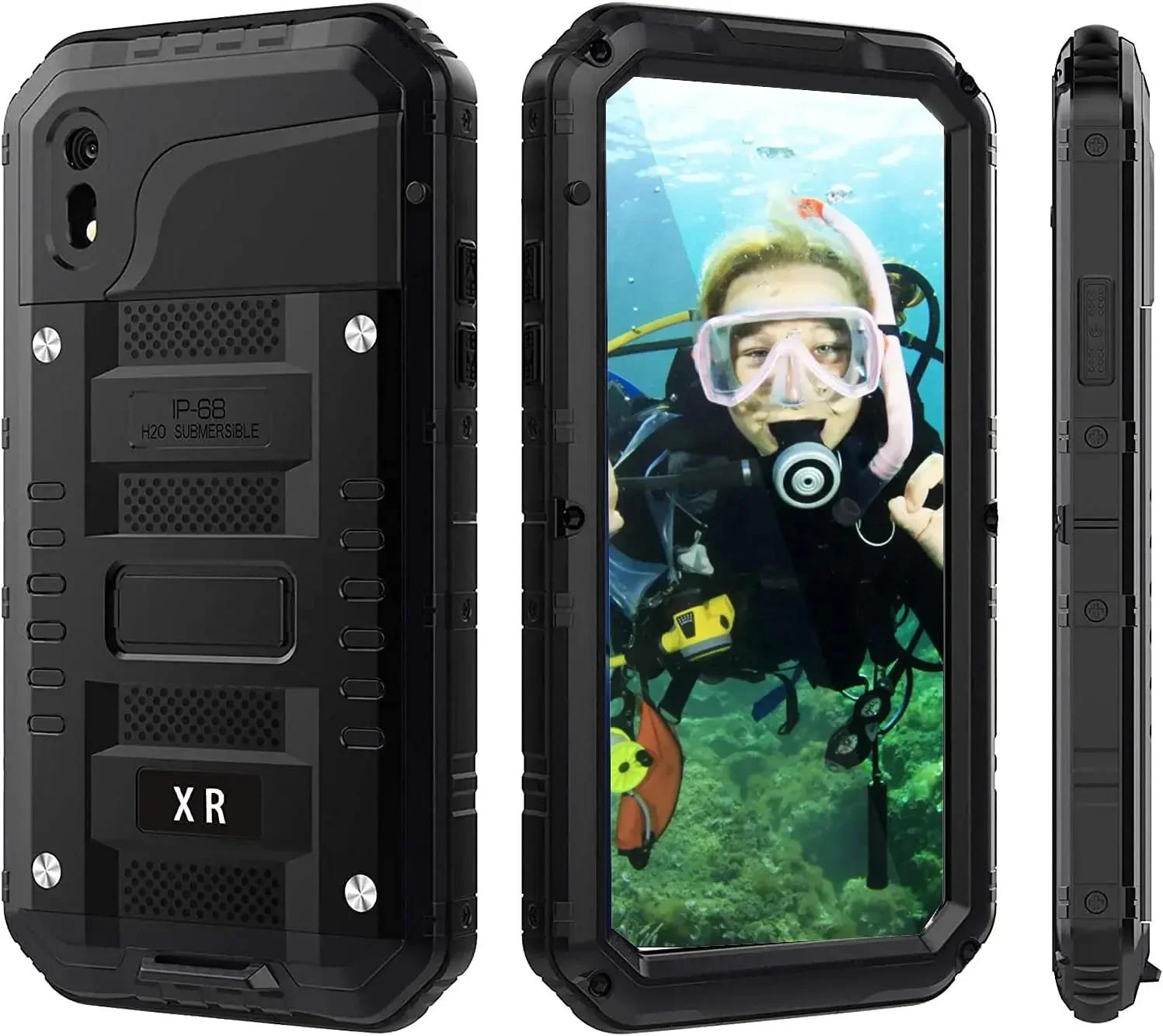 

Сверхпрочный военный водонепроницаемый металлический чехол для iPhone 16 15 14 13 12 11 Pro Max XS XR 8 7 Plus Противоударный Пылезащитный Усиленный Чехол For iPhone 14Pro чёрный