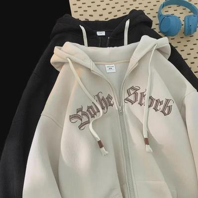 Unisex Amerikan Tarzı Fermuarlı Kapüşonlu Sweatshirt: Gevşek Kesim, Bahar ve Sonbahar İçin Trend Günlük Ceket