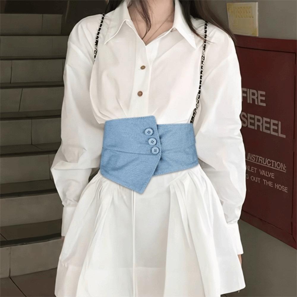 Button PU Leather Corset Spicy Girl Western Cowboy Belt Retro Wide Belt Ladies