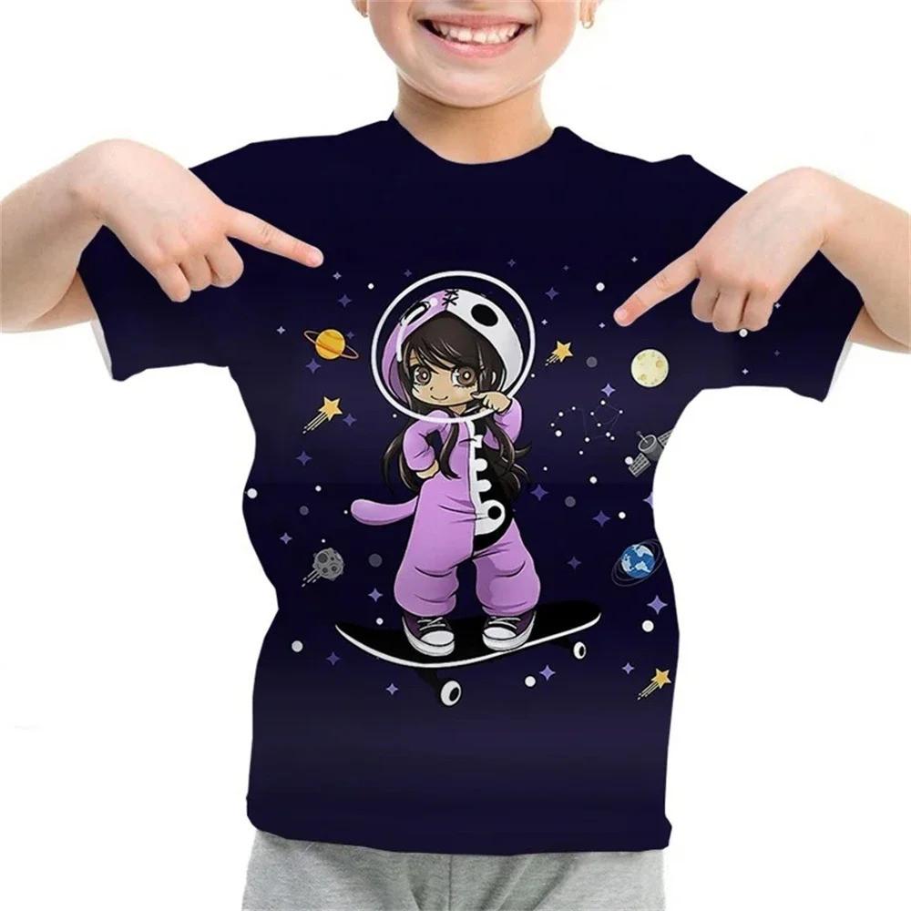 Aphmau Dětské tričko s 3D potiskem Kawaii Anime styl pro kluky a holky Měkké a pohodlné Topy s krátkým rukávem