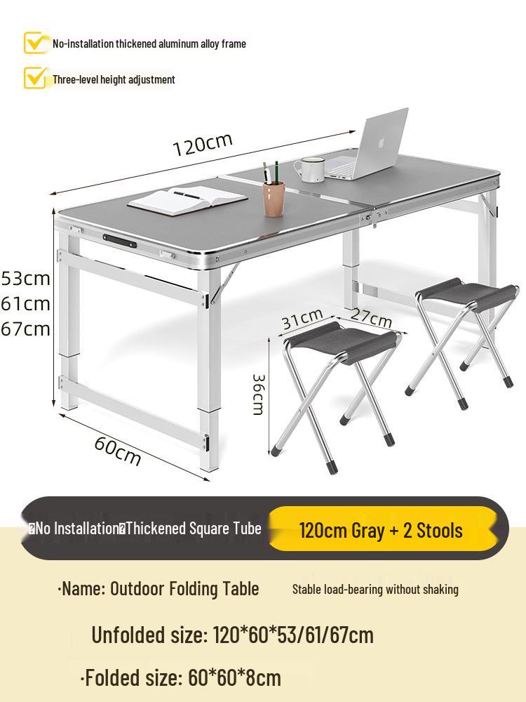 Adjustable Height Aluminum Folding Picnic Table & Chairs Set for Outdoor Camping & BBQ