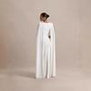 Women Coral Orange Round Neck Cape Sleeve Maxi Dress Plus Size Slim Fit Bodycon Elegant Formal Evening Prom Party Wedding Guest Gown