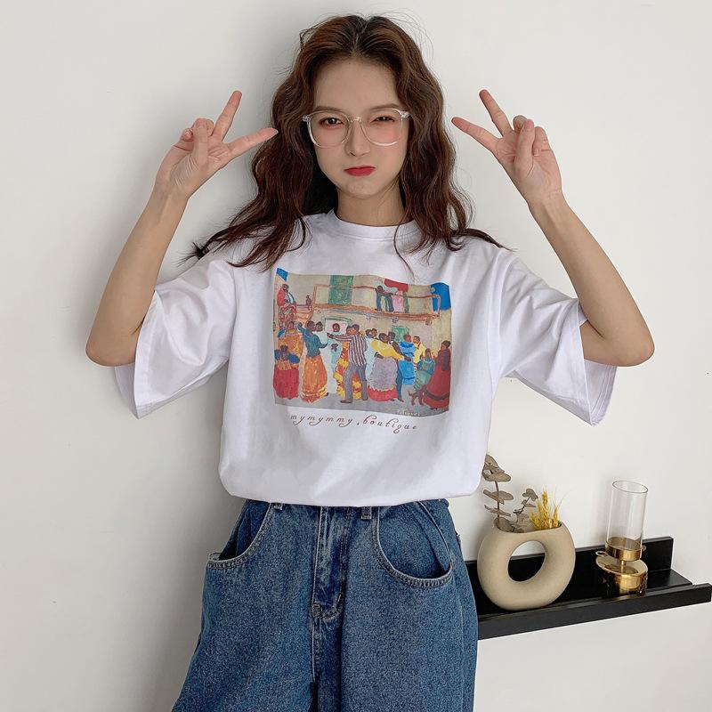 vintage funny cartoon print high street white short sleeved t-shirts for women's summer casual oversized t shirt harajuku streetwear tshirt y2k tops