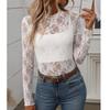 Women's Semi-turtleneck See-through Long-sleeved T-shirt Sexy Y2K Mesh Top