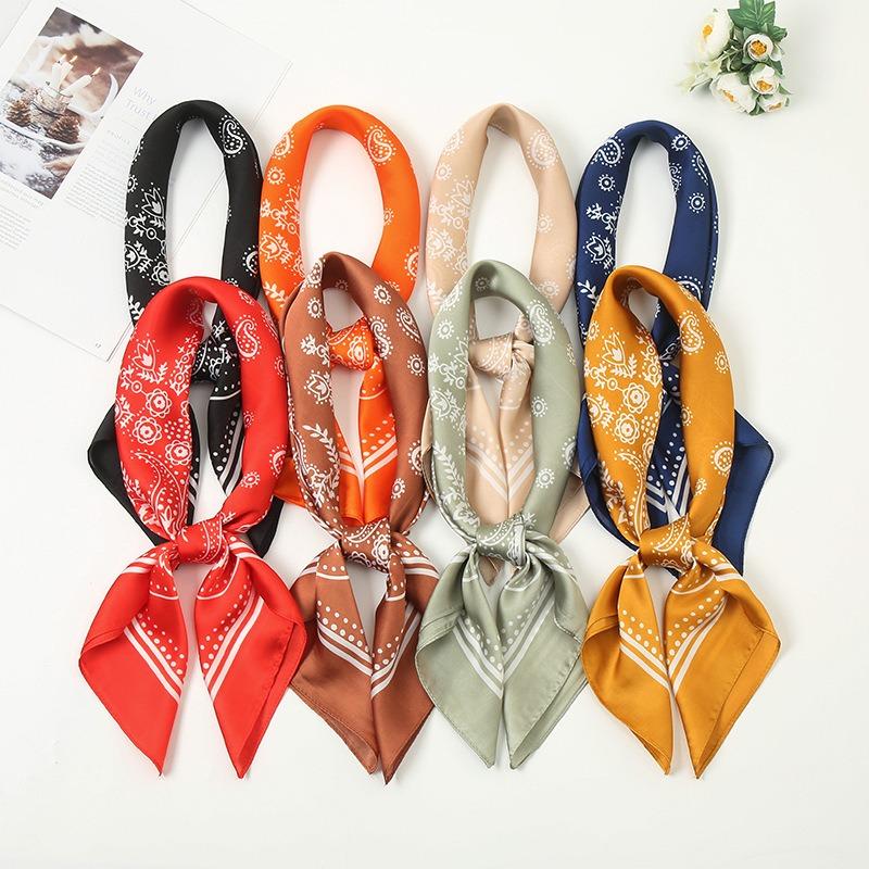 Summer new cashew flower versatile small square scarf simulation silk women's decorative scarf sunscreen multi-purpose silk scarf