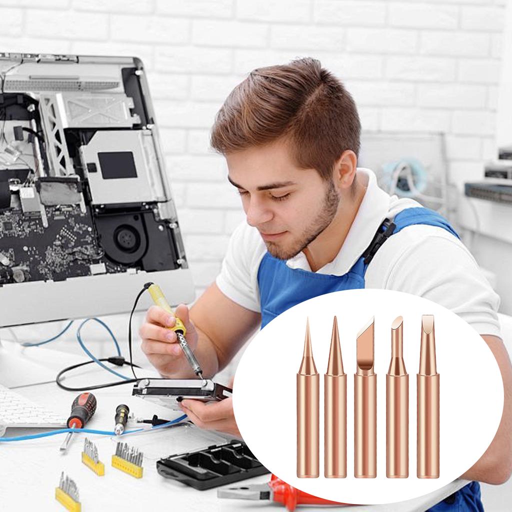Easy To Replace 5Pieces Copper Soldering Iron Tip Suitable for Circuit Board and Appliance Repairs Small Appliance Fixes