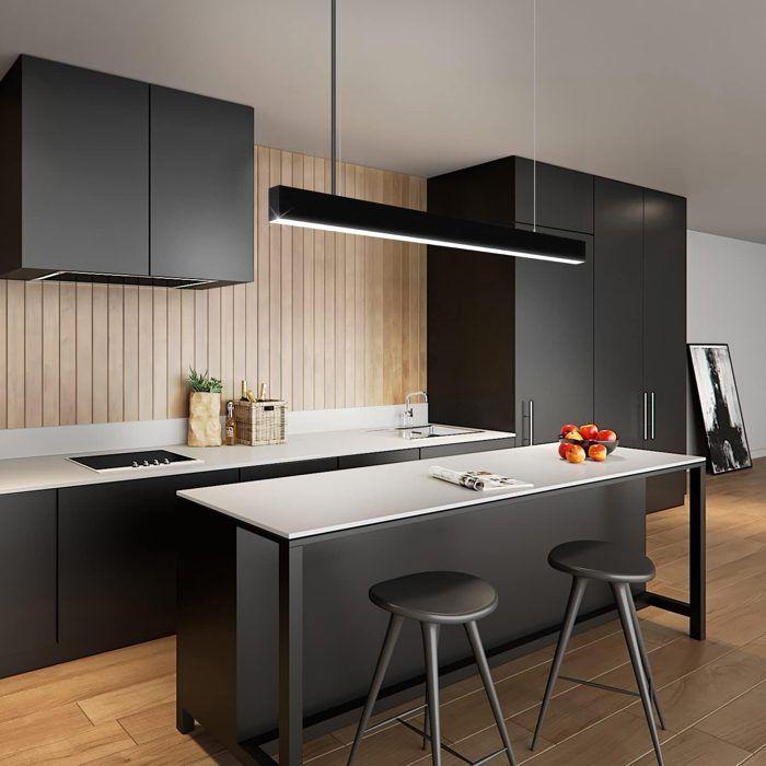 Lampe suspendue LED - NETTLIFE - 32W 107 cm - Dimmable - Noir - Hauteur réglable avec télécommande