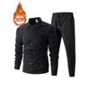 Men Waffle Texture Zipper Pocket Turn Down Collar Slim Fit Jacket Pants Set