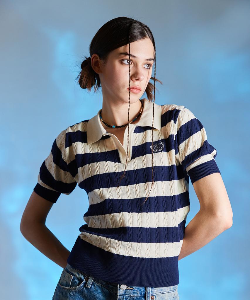 LARTIGENT L10 Stripe Puff Knit(Navy)
