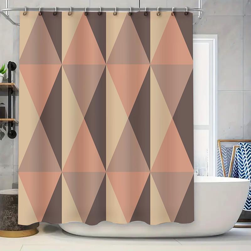 

Modern Geometric Shower Curtain Bathroom Decor Pink Beige Brown Color Block Design Waterproof Fabric Shower Caddy W60H190(CM)-1 Pcs