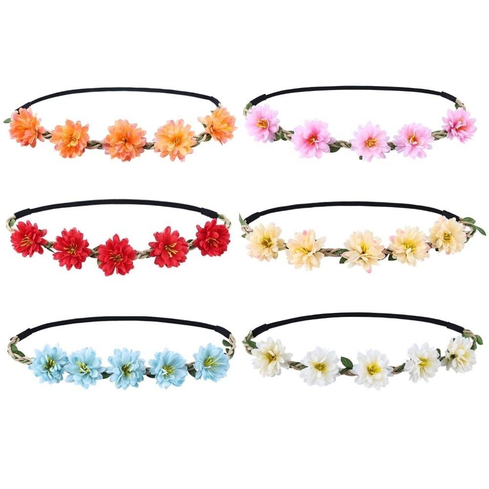 Adjustable Ribbon Floral Wreath Crown Hand Woven Bohemia Garland Headpiece for Girls Women