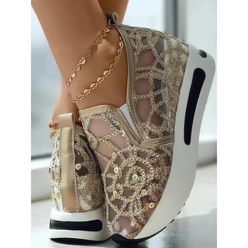 Schnür-Flats Plateau Damen Sportschuhe Mesh Atmungsaktive Sneaker 2025 Sommer Neu Lässige Sandalen Laufen Strand Rocken Tanzschuhe