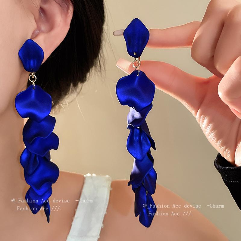 Exaggerated Folds Flower Fringe Ear Clip Without Ear Piercing Long Clip Earrings Fashion New Party Zircon Wholesale