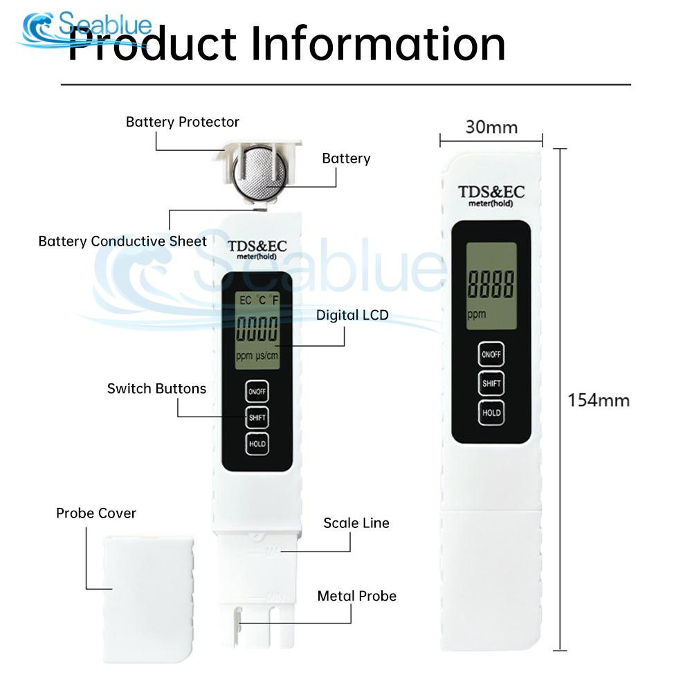 High Accuracy 3 in 1 TDS/EC/TEMP Meter Digital Drinking 0-9990ppm Water Quality Tester For Aquarium Hydroponics
