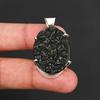 Rare Moldavite Gemstone Pendant Handcrafted Textured Stone Charm 925 Sterling Silver Plated Jewelry for Men & Women