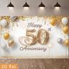 2D White Gold 50th Wedding Anniversary Backdrop Party Background Cloth