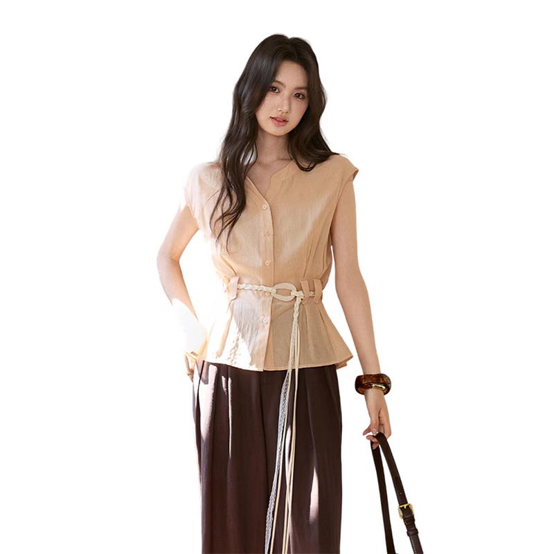 Mishow Tencel Blend Shirred Waist Shirt S