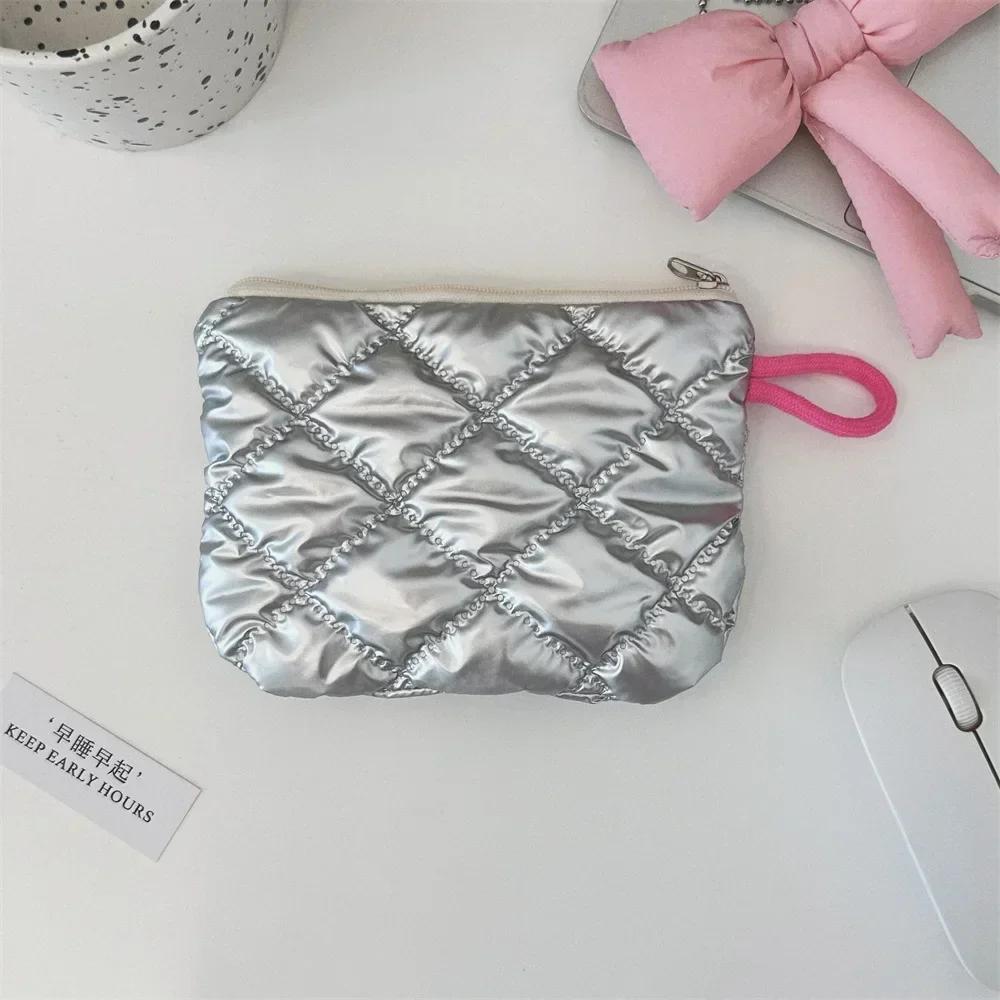 Korean Quilted PU Love Bow Cosmetic Bag Skincare Products Pouch Inner Pocket Multi-function Makeup Lipstick Storage Bag Handbag