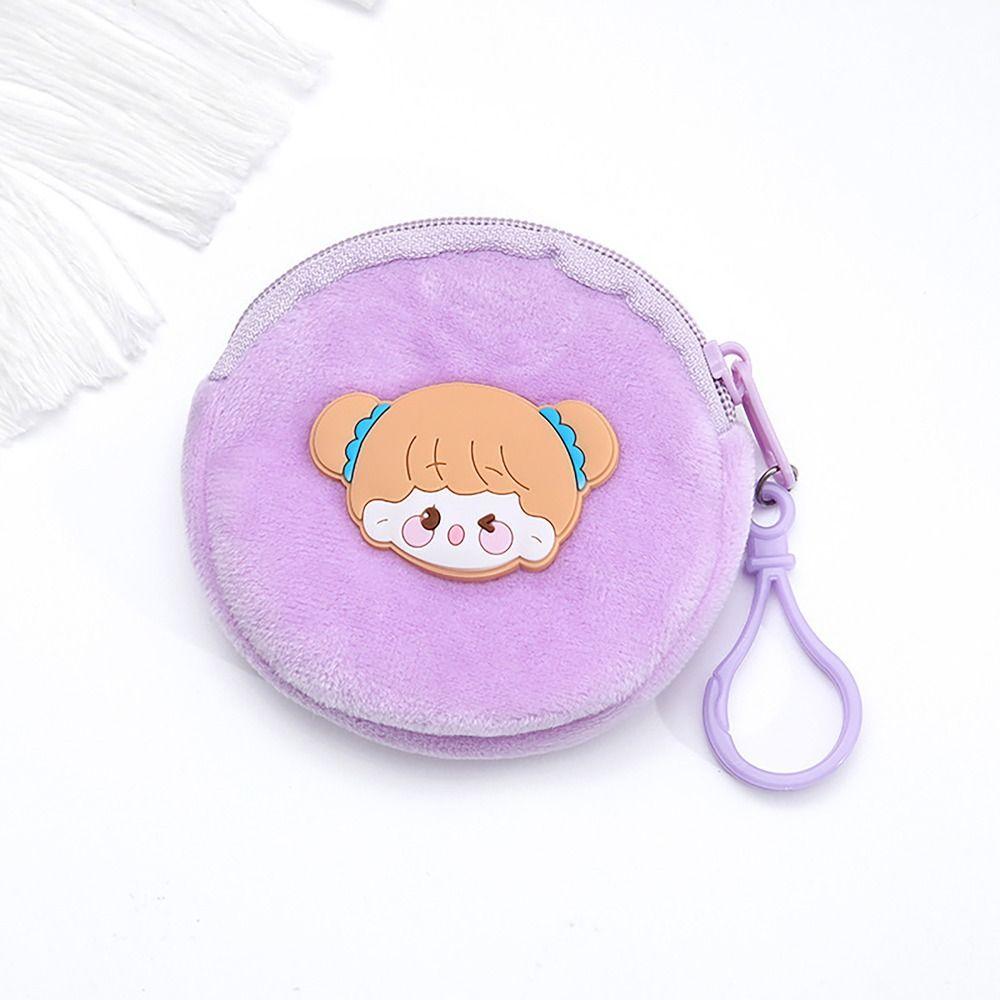 Mini Money Coin Purse Cartoon Patched Round Earphone Bag with Hook Coin Bag Male