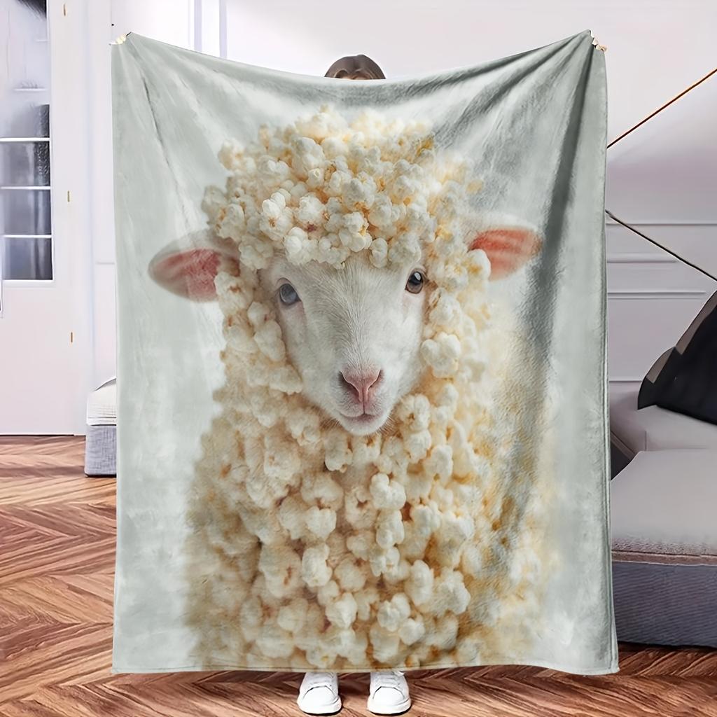 A Sheep with Popcorn On It S Head.1pc Flower Print Flannel Blanket Soft Warm Throw Blanket Nap Blanket for Couch Sofa Office Bed C