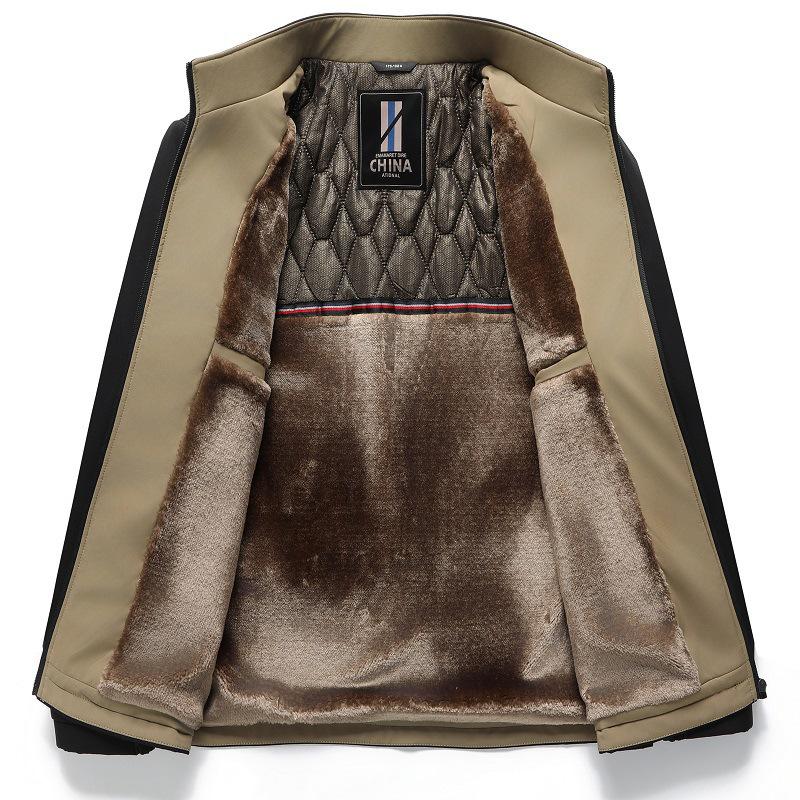 Winter-Graphit-Samt-Stehkragenjacke für Herren - Business-Casual-Stil für mittleres und älteres Alter