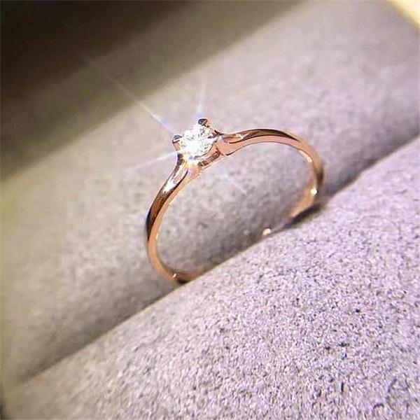 Dainty Single Stone Line Ring - 925 Silver-Plated/Rose Gold Minimalist Ring for Women, Valentine's Day Gift