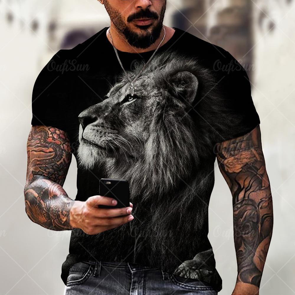 Summer Animal Lion 3D Printed Men's T-shirt Casual Short Sleeved T-shirt