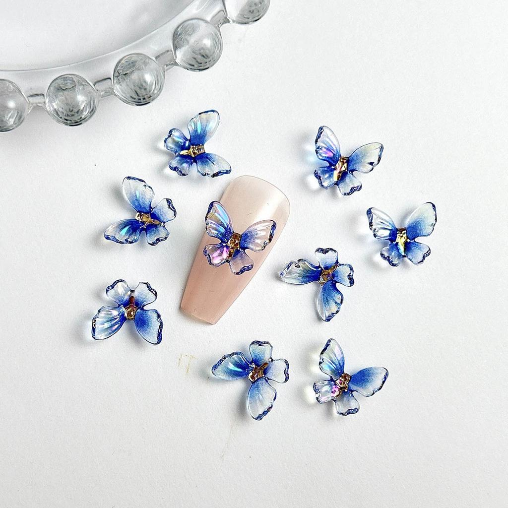 New Trendy Resin Colorful Ice Transparent 3D Fairy Butterfly Nail Art Decorations DIY Wearable Nail Accessories Wholesale