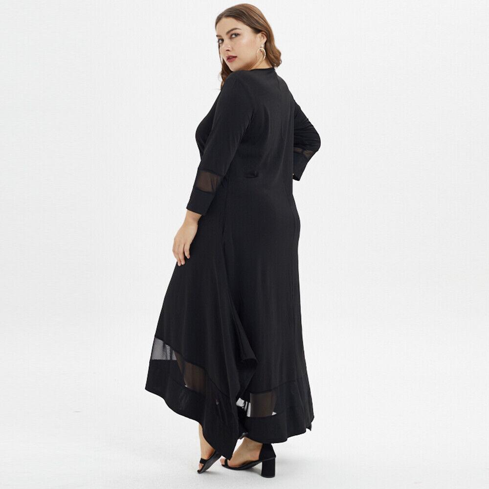 Lockeres übergroßes muslimisches Kleid in Übergröße für Damen, Sommer, O-Ausschnitt, lässiges Maxi-Langkleid, schwarze Damen-Tunika, unregelmäßige Kleider