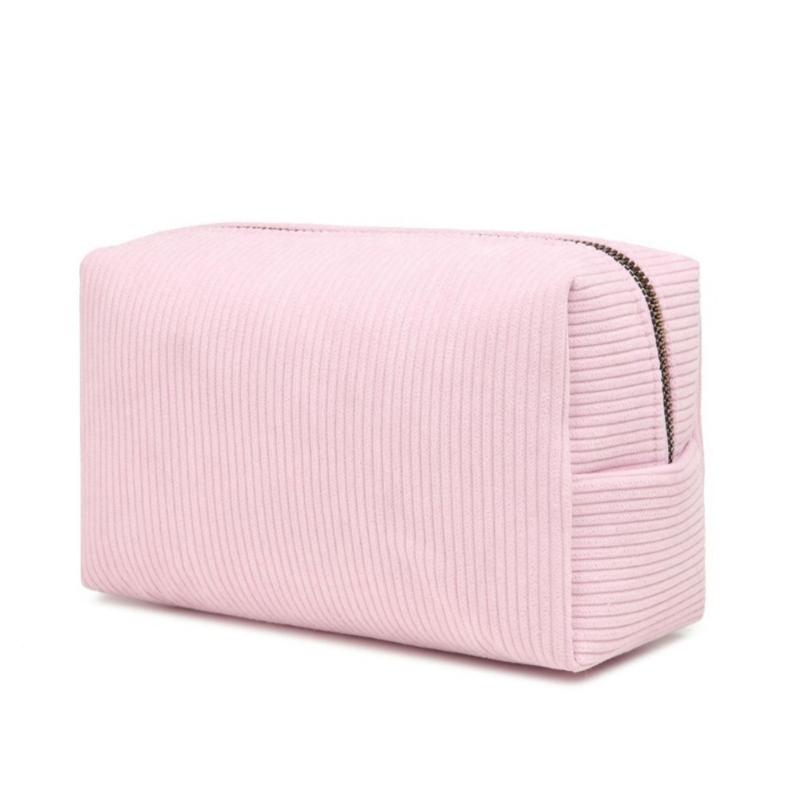 Portable Makeup Brush Tool Storage Bag with Zippered Corduroy Solid Color Cosmetic Bag Large Capacity Zippered Purse