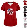 Plus Size Printed Scrub Working Uniform Tops For Women's Cross V Neck Independence Day Print Short Sleeve Fun T-Shirts Workwear Tee With Pockets