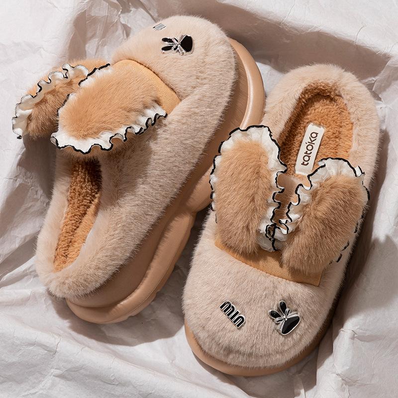 Cotton slippers 2025 new autumn and winter indoor home warmth non-slip thick bottom cotton mop cute rabbit ears