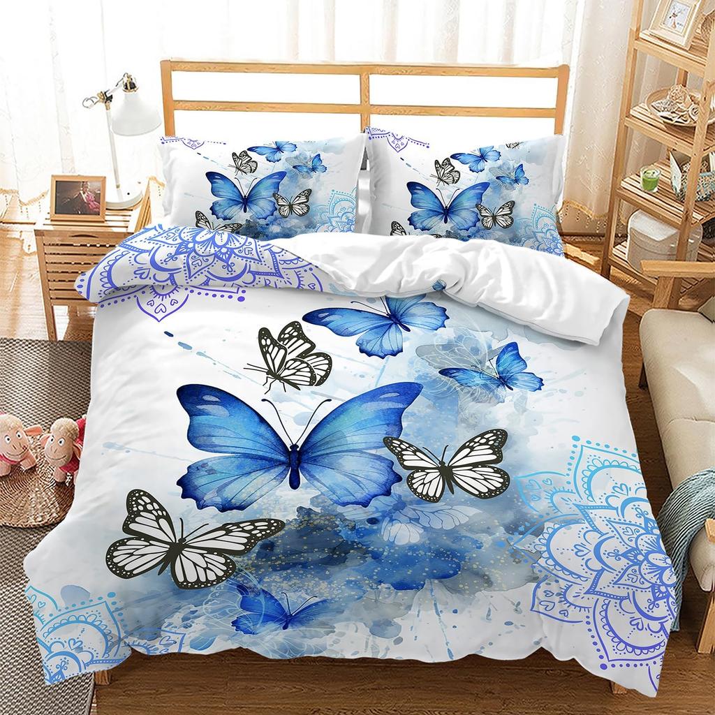 Beautiful Butterfly Duvet Cover Set Twin King SizeButterfly Floral Print Bedding Set for Girls WomenBoho Style Comforter Cover