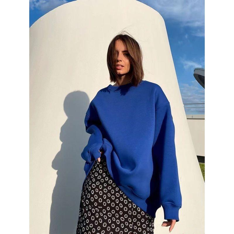 

Мода Новое поступление Уличный стиль Однотонный Универсальный Свободный Свитер-пуловер Однотонный пуловер Свободный топ Blue L