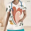 Women Plus Size V Neck Short Sleeve Scrub Top Minimalist Golden Line Intertwined Heart Print Nurse Uniform Top