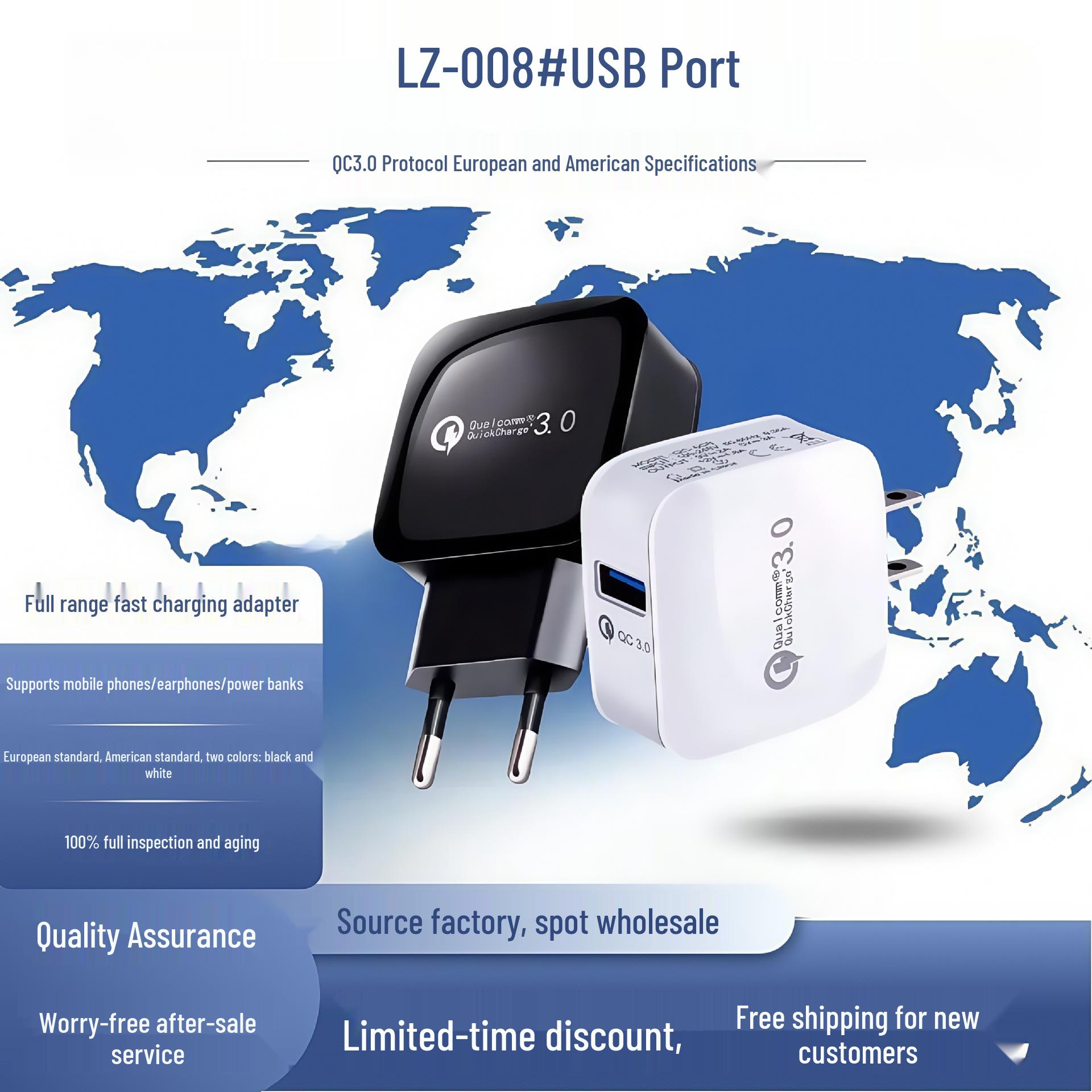 

QC 3.0 Universal Fast Charger for Apple & Huawei Phones - EU/US Standard USB Charger EU Standard White