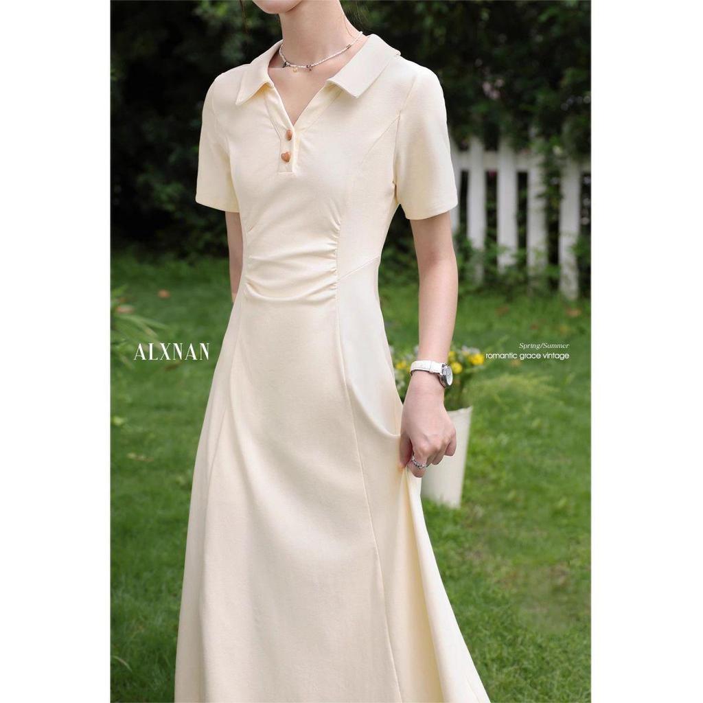 Women's French Summer A-line Polo Collar Waist-Cinching Dress, 2026 Style