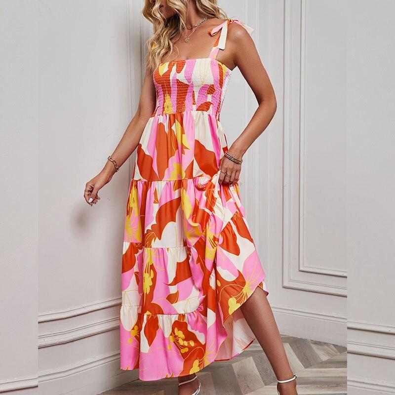 Summer Slim Strapless Holiday Sexy Dress Women Casual Backless Printed Beach Dress Elastic High Waist Womens Dress Elegant 25289