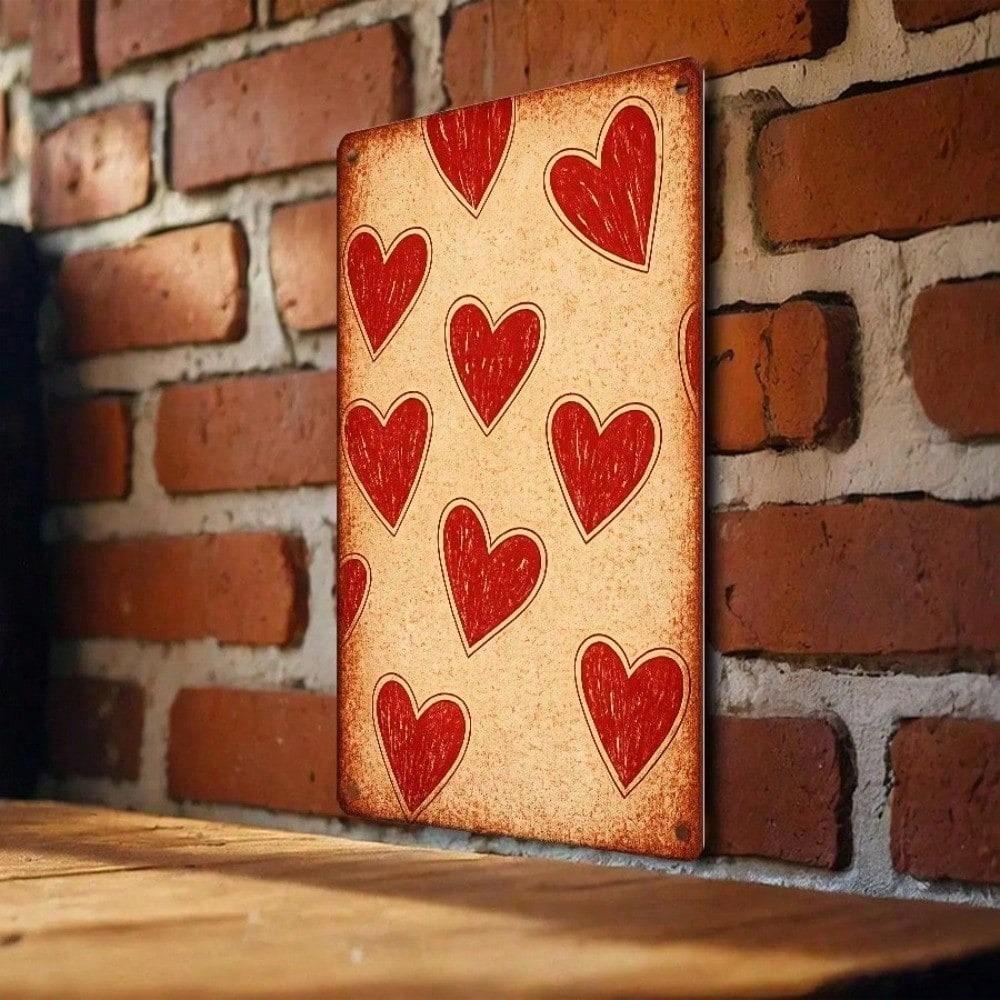 1PC Retro Metal Tin Sign, Red Heart 2D Flat Wall Art, 12x8in Weather-Resistant Hanging Decor for Festival