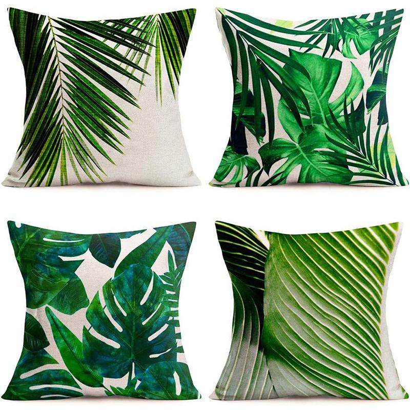 Popular Green Plant Linen Pillowcase Modern Simple Home Sofa Living Room Pillow Cushion