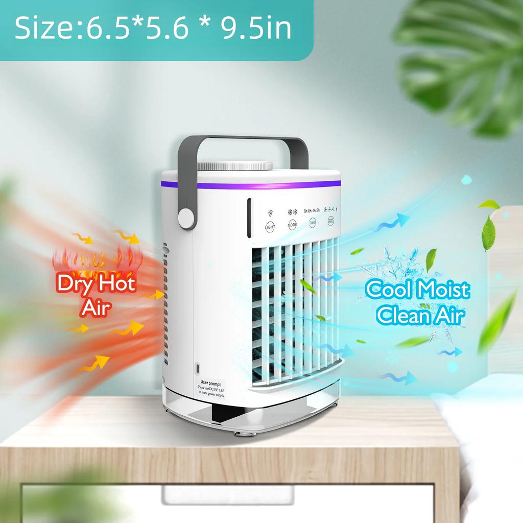 Portable Water Cooling Fan Small Air Humidifier Air Conditioner Water Mist Cooling 4 Speed Fan With Night Light For Home Office