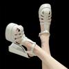 Fashion Women Heeled Sandals Platform Chunky Heels Hollow Out Buckle Strap High Heels Pumps Leather Comfort Women Shoes Summer