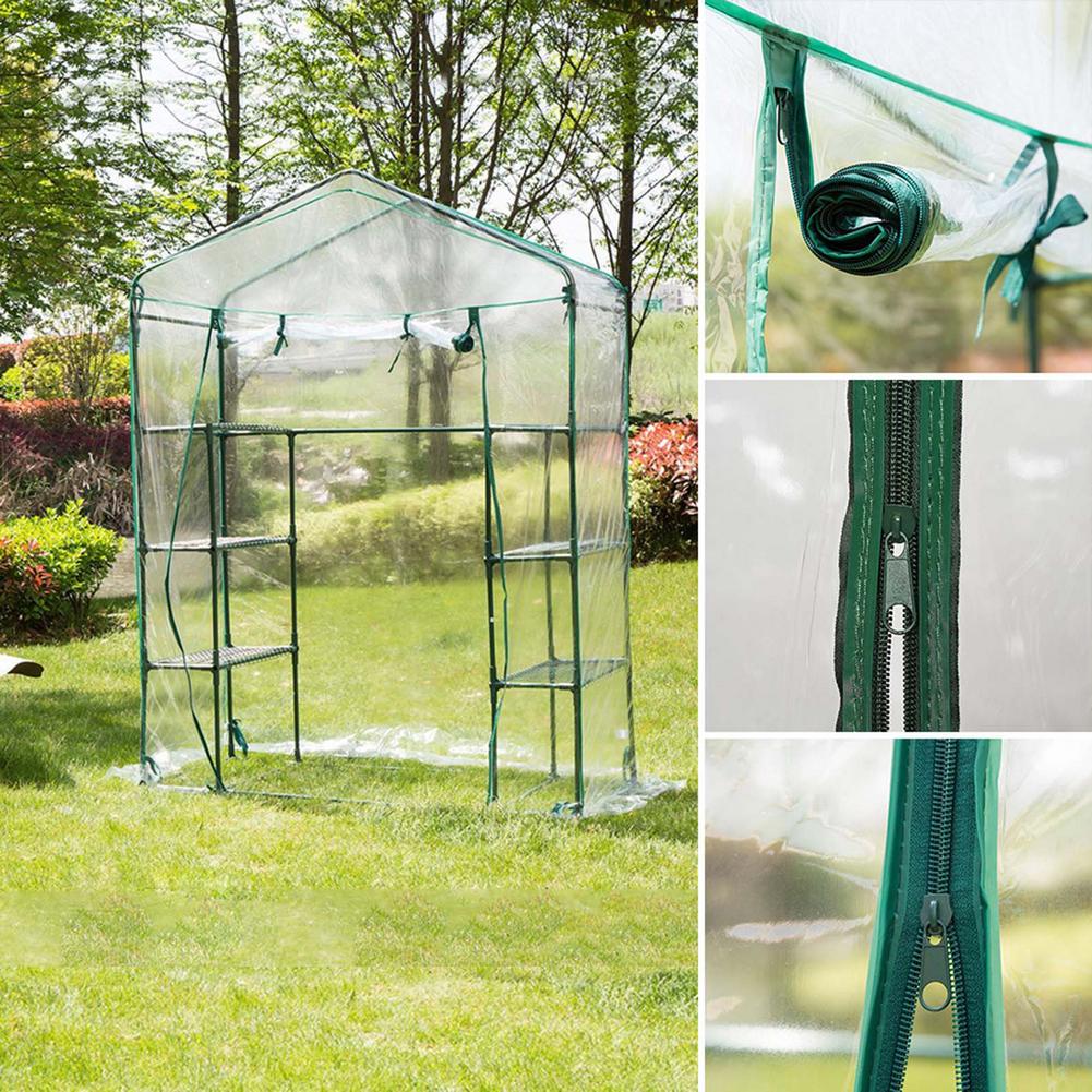 Garten Gewächshaus PVC Abdeckung Pflanzen Warm Halten Wintergarten Für Blumen Aufrollbare Fenster (Ohne Eisenrahmen) 143*143*195cm/143*73*195cm